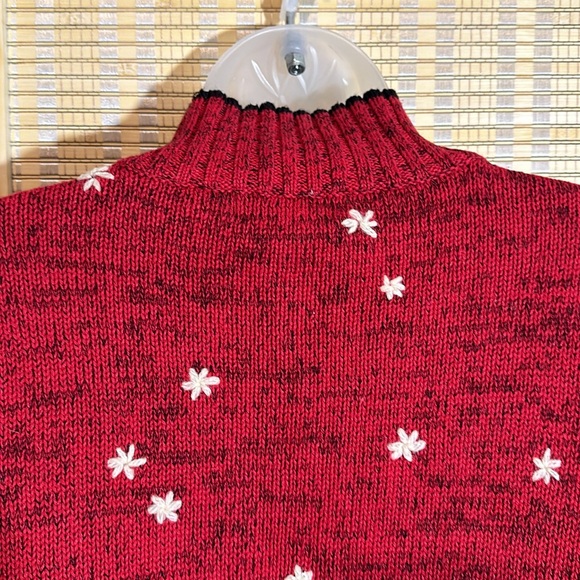 Coldwater Creek Red Knit Ugly Holiday Sweater Cardigan Winter Activities Medium - Picture 13 of 16